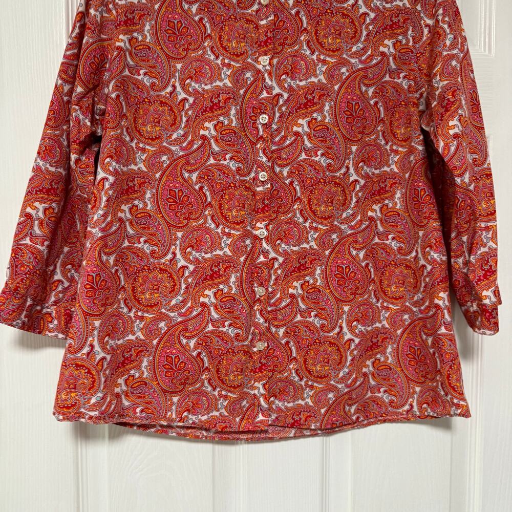 Lands' End Women's No-Iron Supima Cotton Paisley Button Front Top Size 10 - Picture 3 of 13